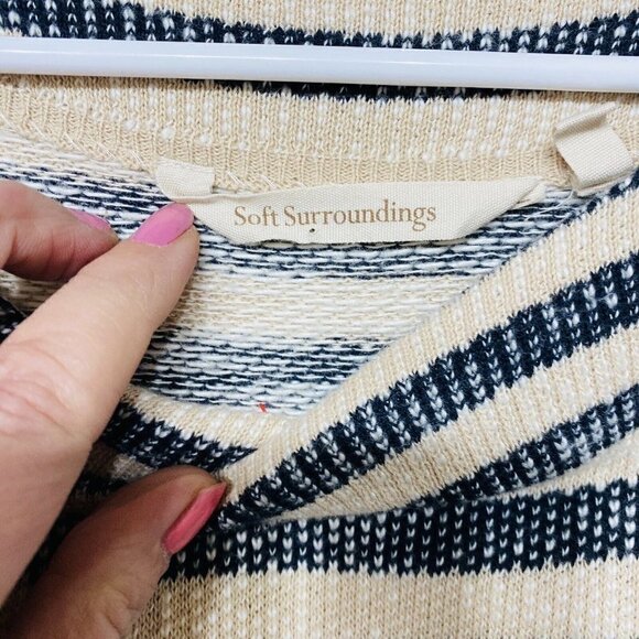 Soft Surroundings Sweater Size Medium Boat Neck Blue Beige Stripe Tunic - Picture 5 of 10